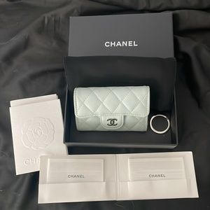 Chanel 4 Key Holder wallet card case light blue caviar full set RARE